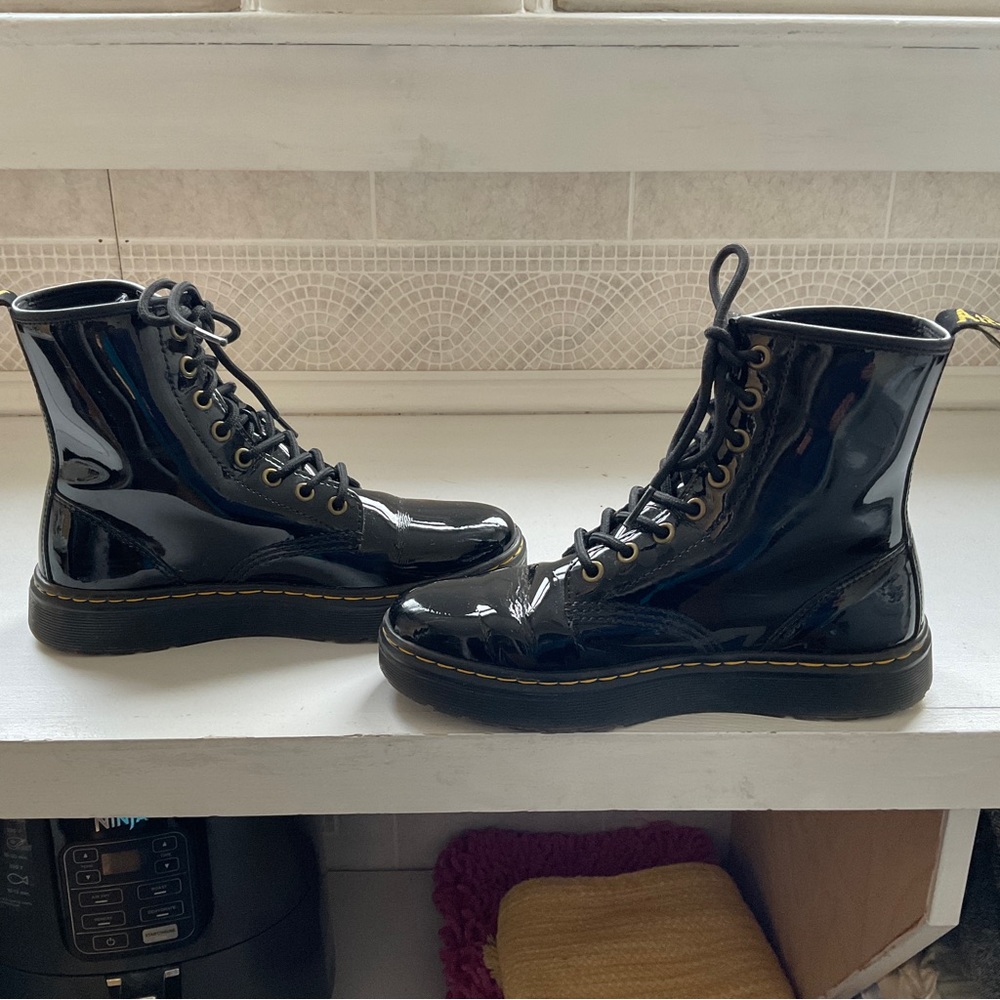 Dr. Martens-  Zavala Black Patent Leather Combat Boot US6